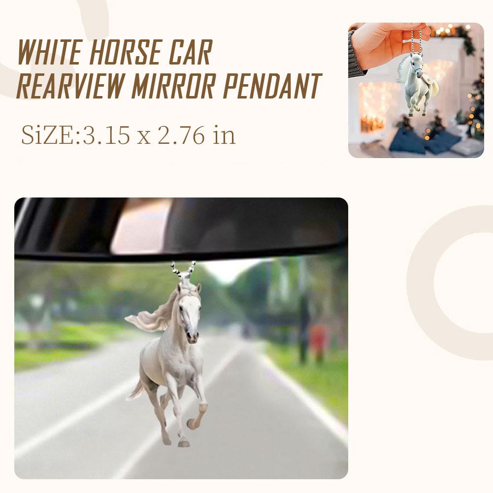 2D Acrylic Christmas Pendant Flat White Horse Car Pendant Pendant Chain Key Hanging Ornaments N5D7