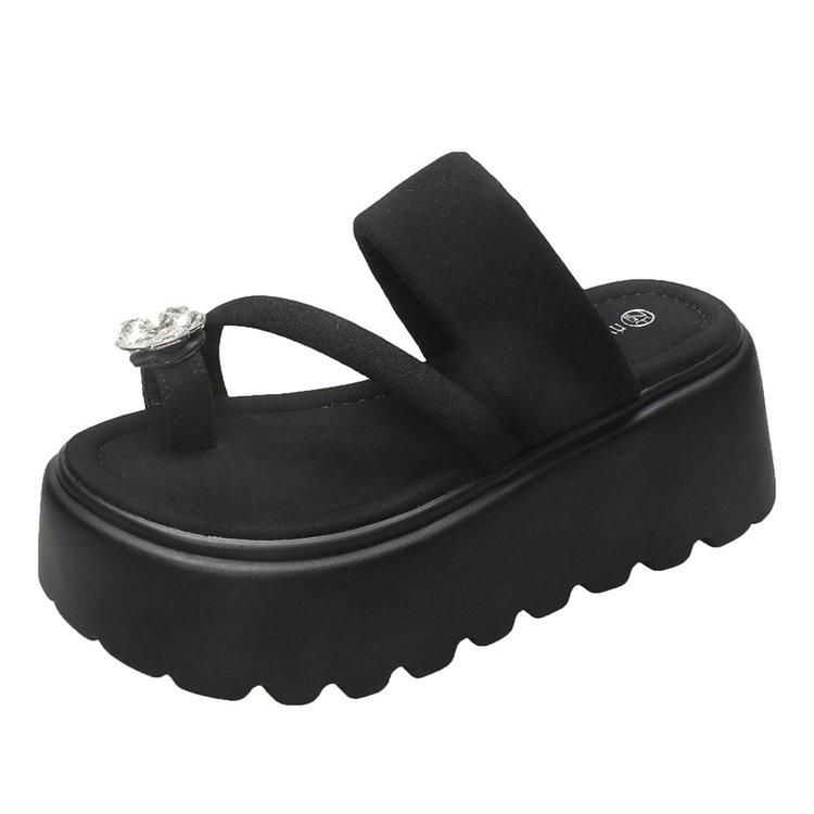 Fashion 8CM Women High Platform Slippers Summer Rhinestone Beach Flip-Flops Ladies Wedge Heels Flock Shoes Woman Outside Chunky Sandals