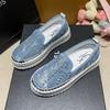 New Large-sized Rhinestone Shallow Opening Loafers, Thick-soled Lazy Shoes for One Foot