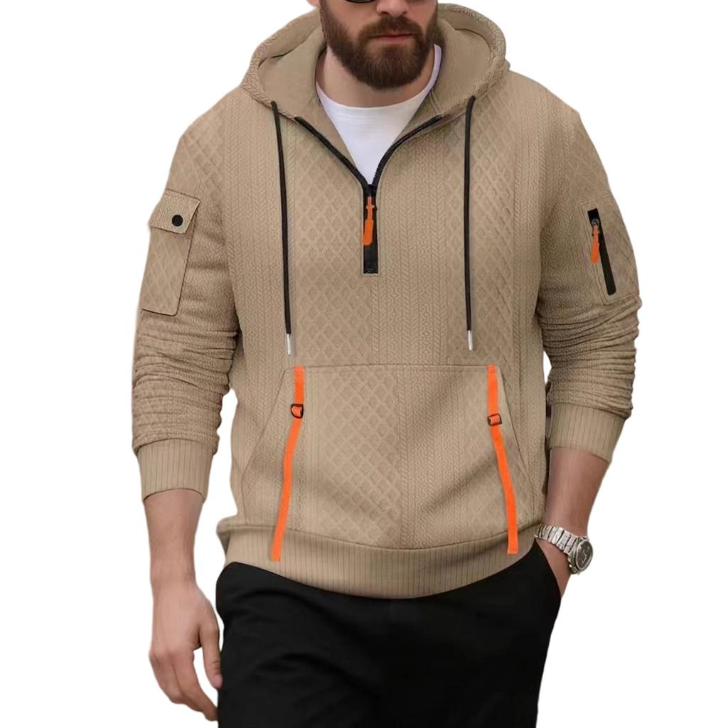 Men's Loose Leisure American Style Zipper Multiple Pockets Hooded Hood Hoodie