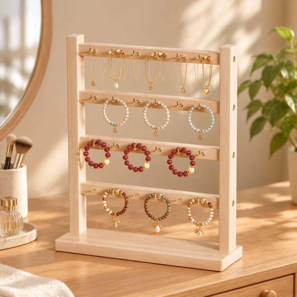 Schmuckständer Freistehender Organizer mit Haken Holzoptik Halsketten- und Armbandhalter