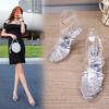 Cross Strap Crystal Transparent Fashion Medium Heel Stiletto High Heel Sandals