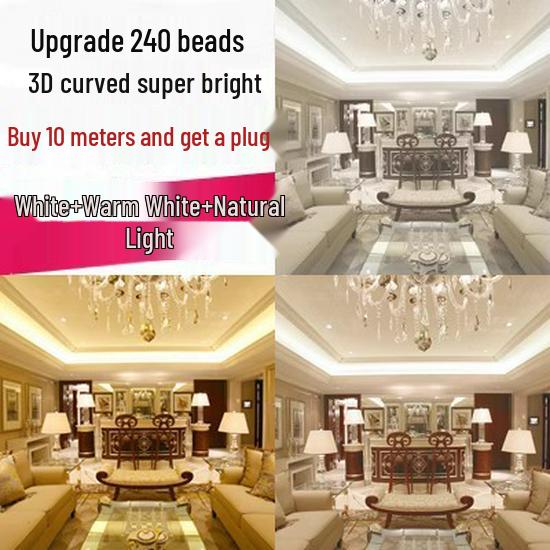 Waterproof 220V LED Strip Lights: Tri-Color, Self-Adhesive, Extra Bright for Living Room, Ceiling Trough, and Outdoor Use