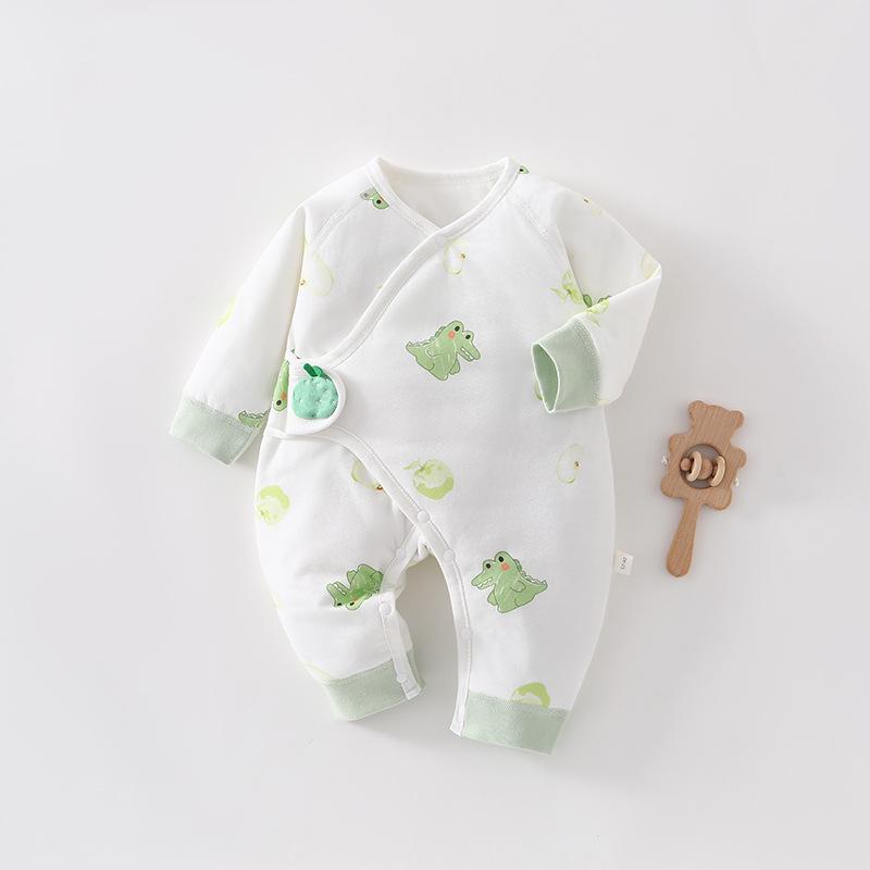 Newborn Spring/Autumn Cotton Velcro Jumpsuit - Warm Padded Butterfly Design for Infants and Toddlers