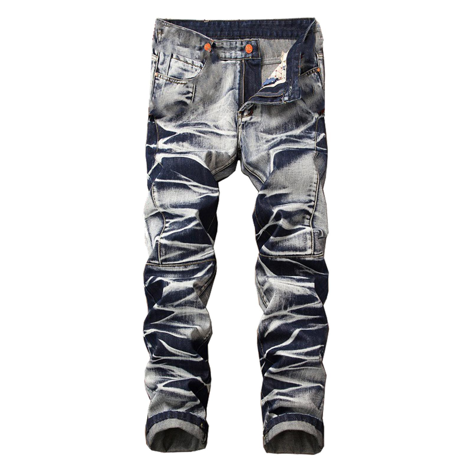 

Модні чоловічі повсякденні еластичні плісировані джинси, приталені джинсові штани XXXXL синій