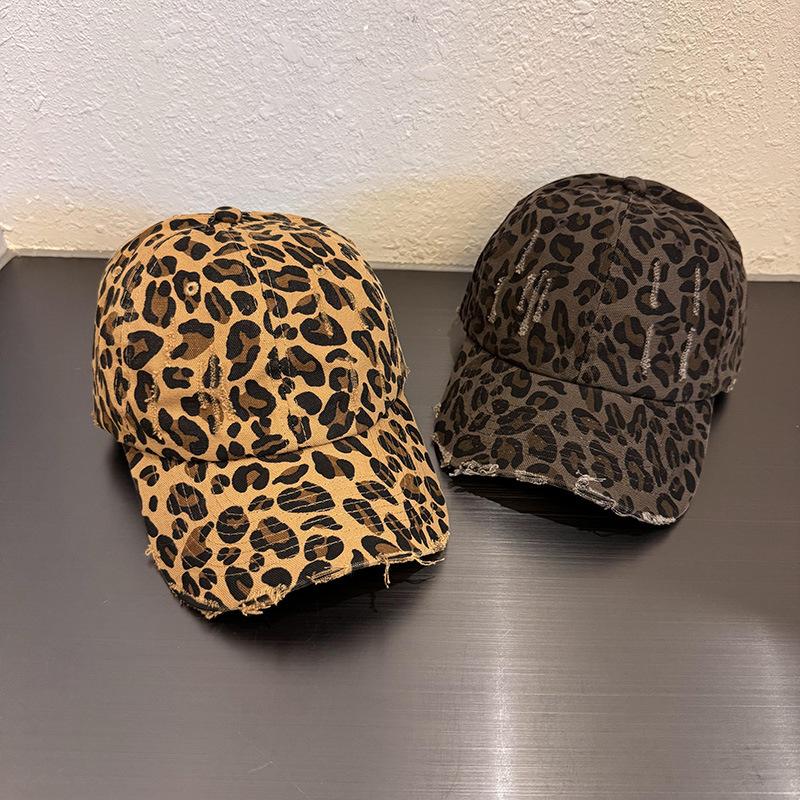 Y2k Leopard Print Hole Baseball Caps Unisex Spring Autumn Outdoor Casual Sport Hats Women Fashion Sunscreen Sun Hat