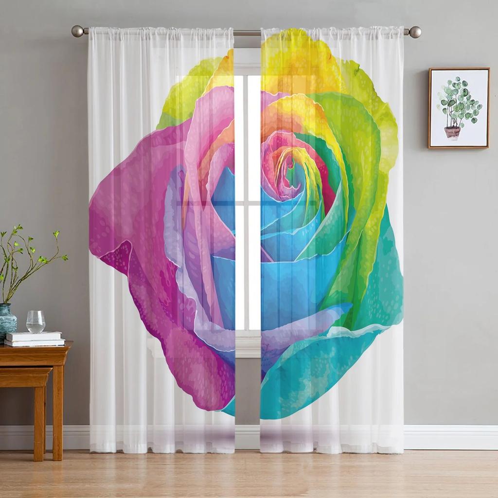 Transparente Vorhänge mit Cartoon-Regenbogenstern, Fenstervorhänge für Wohnzimmer, Schlafzimmer, Jalousien, Kinderzimmer, Heimdekoration