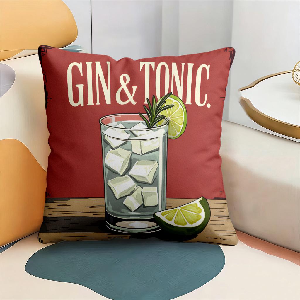Gin And Tonic Double-Sided Decorative Pillowcase, Modern Cocktail Pattern Cushion Cover For Home Office Car