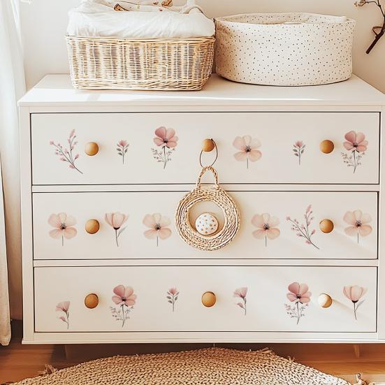 6 Stück bemalte florale Wandaufkleber, abnehmbar selbstklebend DIY wasserdichte Wandtattoos, repositionierbare Blätter Heimdeko für Schlafzimmer Wohnzimmer Kinder