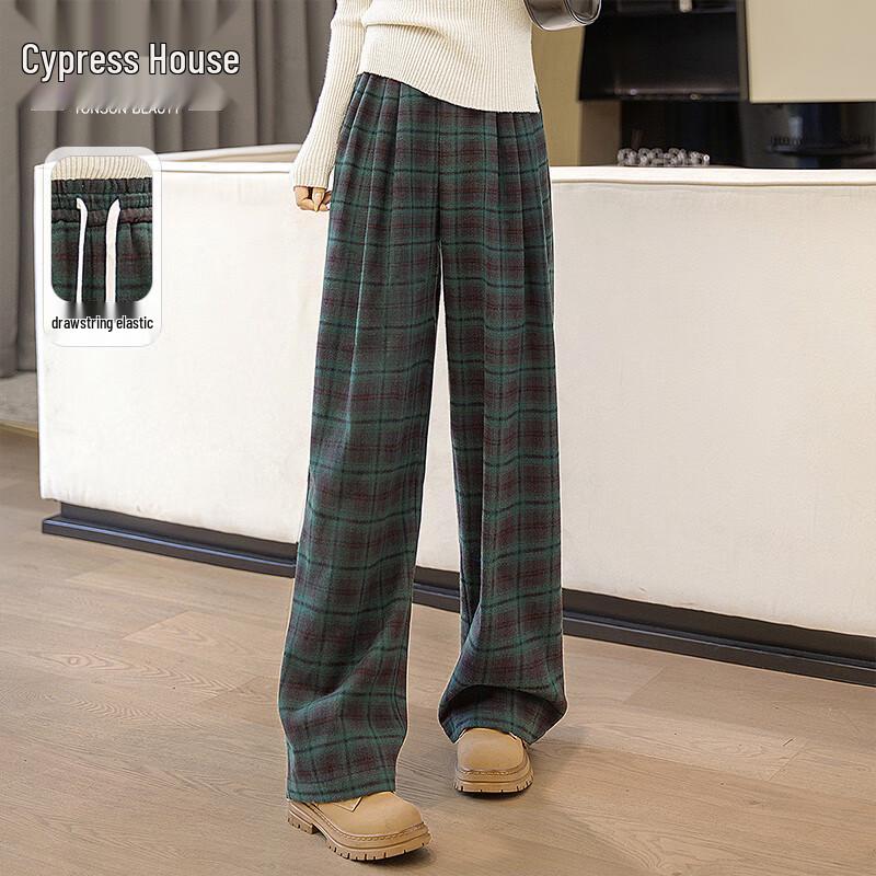 

Women s Retro Plaid Wide-Leg Drawstring Pants L