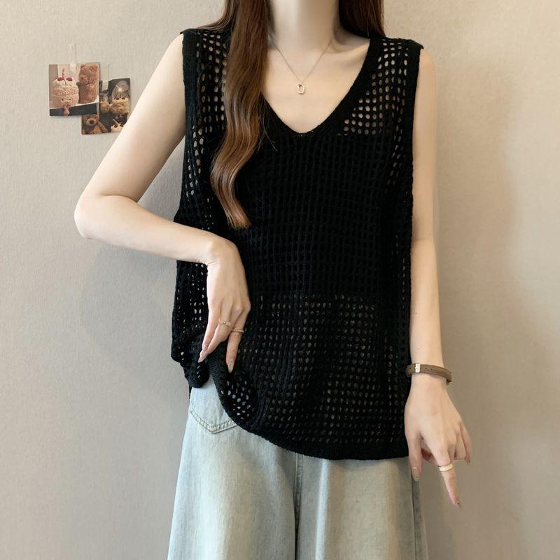 Women's Plus Size Hollow Out Camisole Vest - Slimming Knit Sleeveless Summer Top