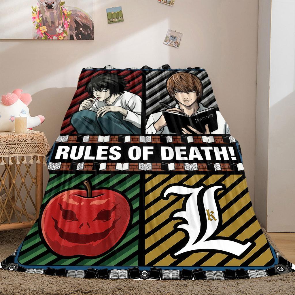 Death Note Fine 2D Print Flannel Blanket Cute Cartoon Graphic Patterns for Bedding Sofa Couch Travel Picnic Wrap_LIAN