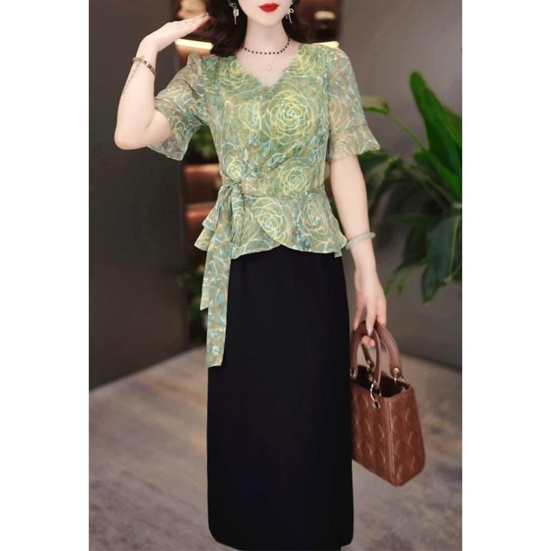 Summer New Chiffon T-shirt for Women, Fashionable Temperament, Versatile and Age-reducing Loose Top for Women
