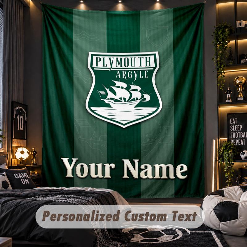 TapestryPlymouth Argyle FC Custom Name Text Personalized Wall Hanging Tapestry Home Wall Decor