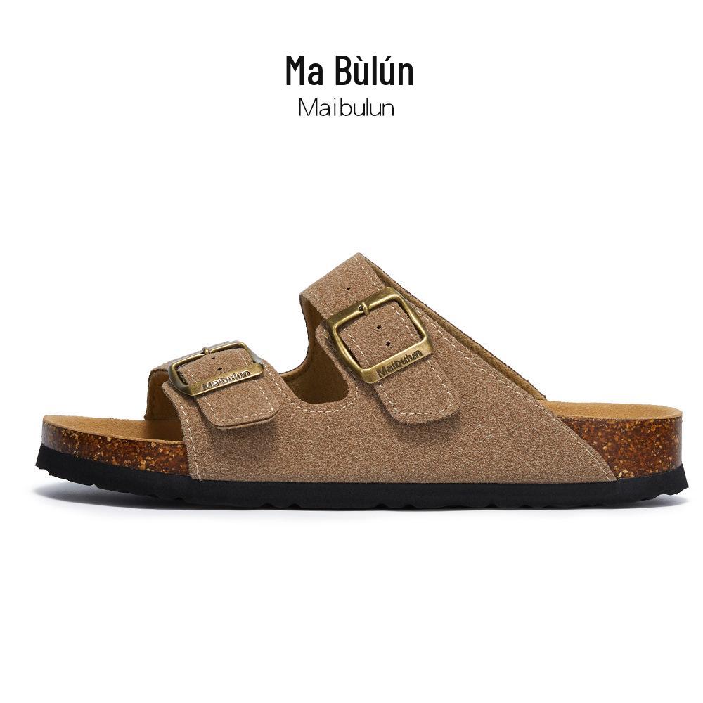 Maibulun Unisex Kork Anti-Rutsch Hausschuhe - Mattes Leder, Einzelner Riemen, Trendige Sommer Strand- & Hauskleidung