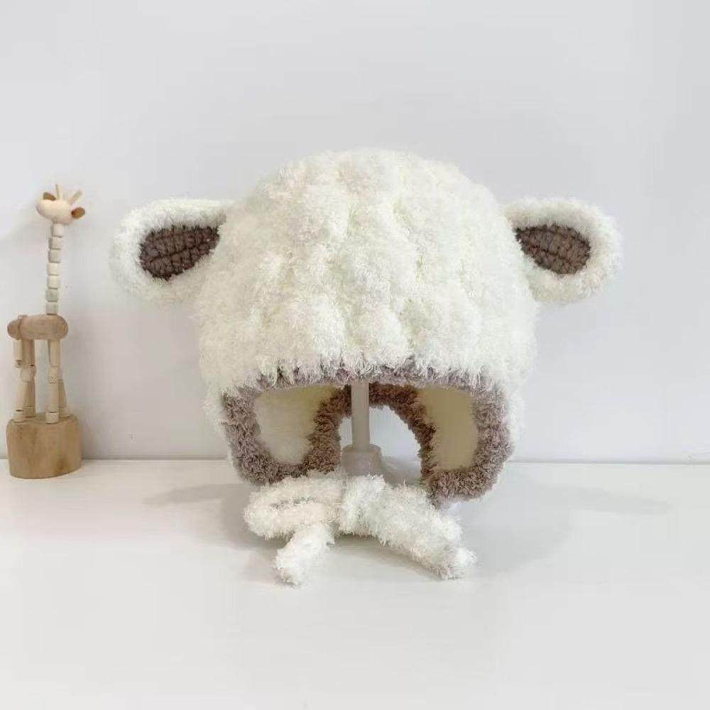 Lamb Plush Animal Hats Scarf Fashion Design Plush Hat with Scarf Children Fleece Hat  Ear Protector