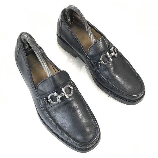 Italy Made/Salvatore Ferragamo/Leather Bit Moccasin Loafers/7EE/25.0-25.5/Black/BLACK/Business Dress Shoes(USED)