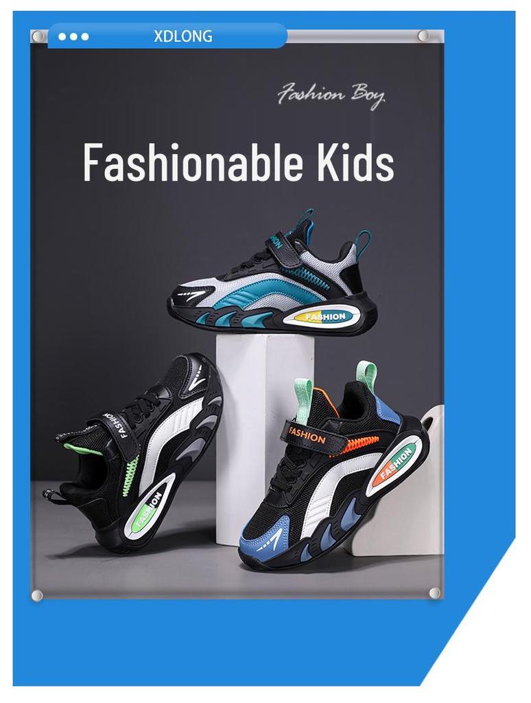 Autumn Non-Slip Breathable Mesh Boys' Sports Shoes with Soft Soles for Big Kids