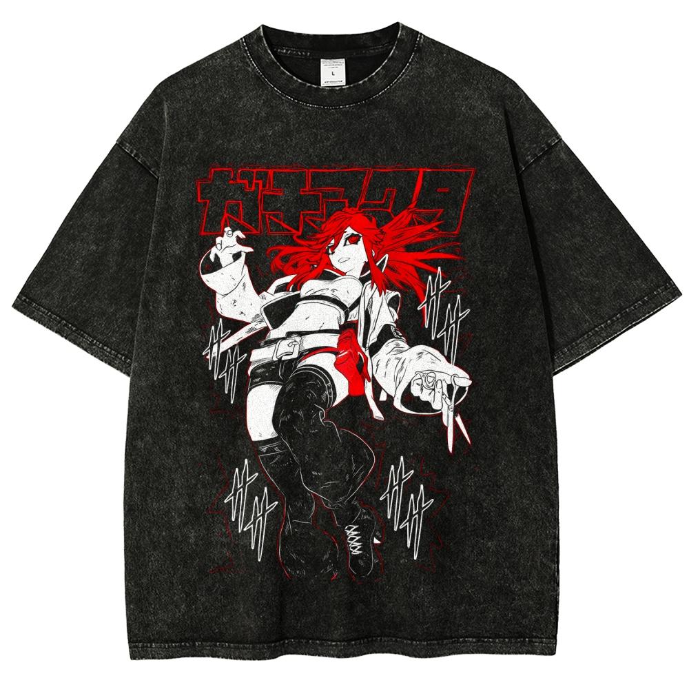 Gachiakuta Enjin Print Washed Oversized T-shirt Men Women Japanese Anime Manga Graphic Crew Neck Tee Shirt  Short Sleeve Female Male Clothing 