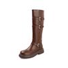Brown Long Tube Platform Boots Women's Western Cowboy Maillard High Boots Wasteland Round Head Thick Heel