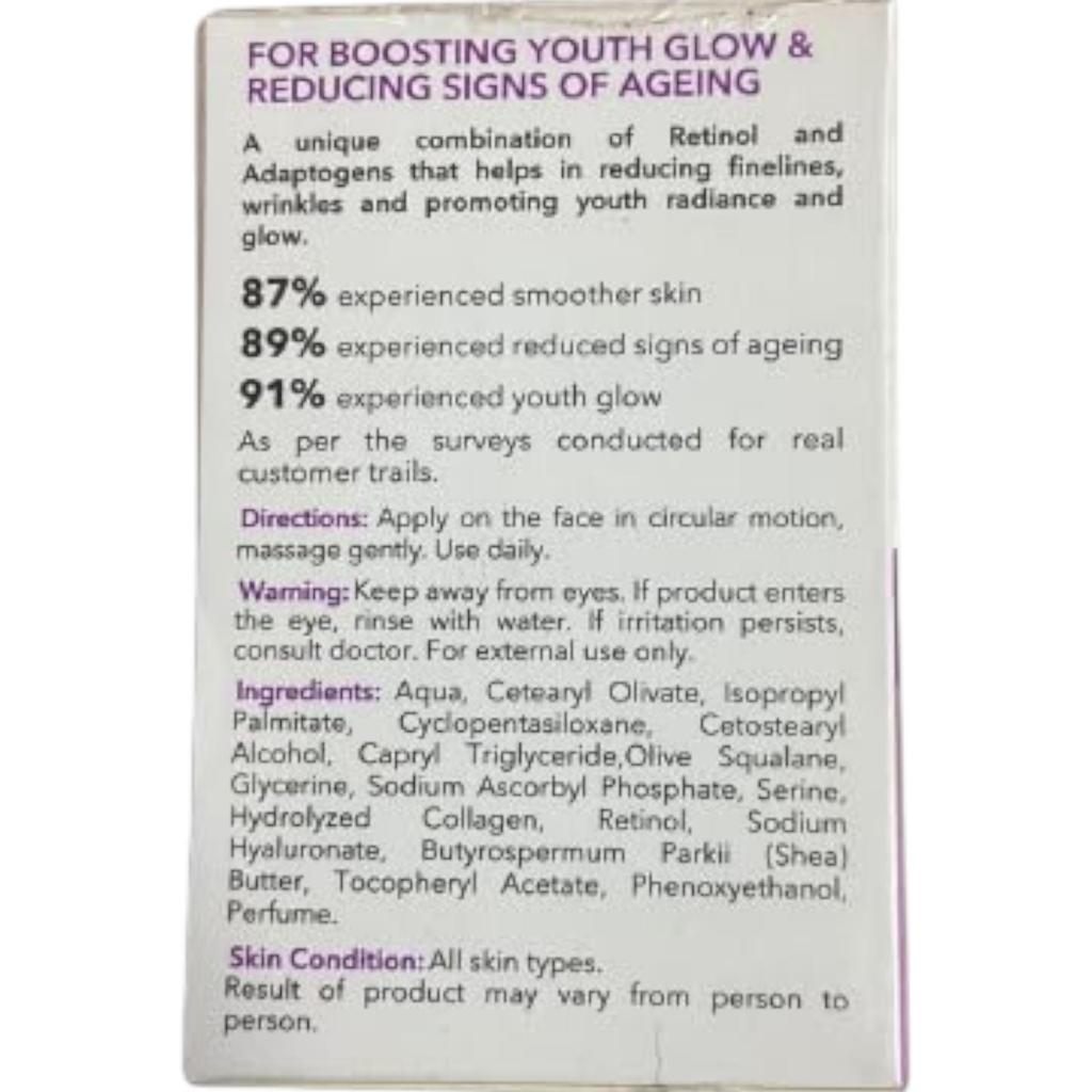 O3+ Derma Cult Retinol Night Cream 40 gm Pack Anti Aging Moisturizer for Wrinkles & Fine Lines