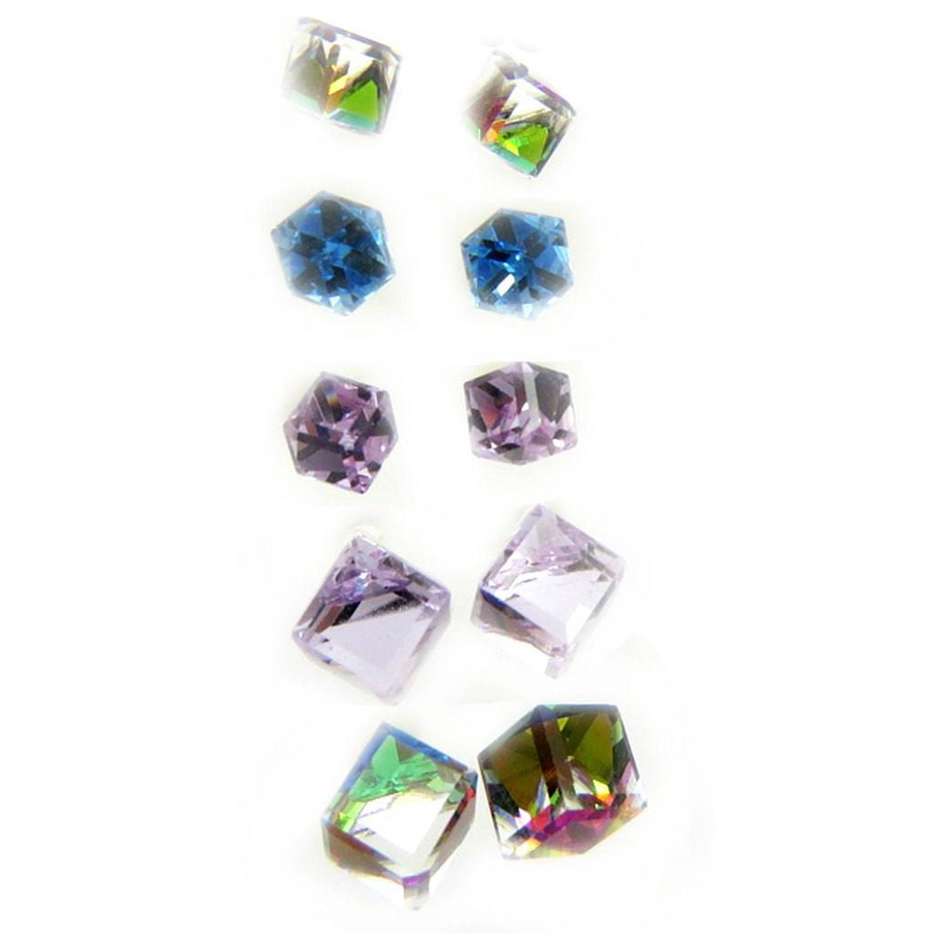 Les Trésors De Lily [L6301] - Set of 5 Pairs of Green Blue Purple 'Crystal Cubes' Earrings