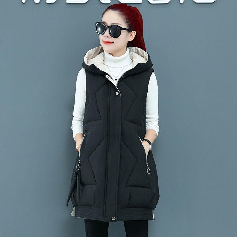 Waistcoat Cotton Vest Women Sleeveless Winter Autumn Female Hooded Warm Long Vest Solid Coat Female