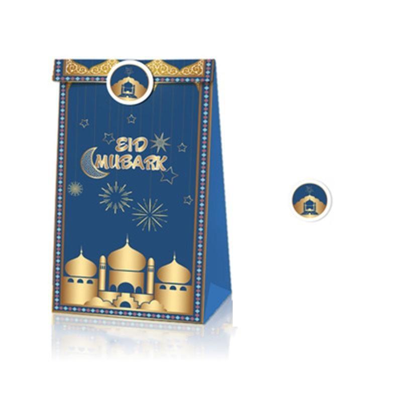 12Pcs Eid Mubarak Paper Gift Bags Moon Lantern Castle Print Goodie Candy Treat Packing Islamic Muslim Ramadan