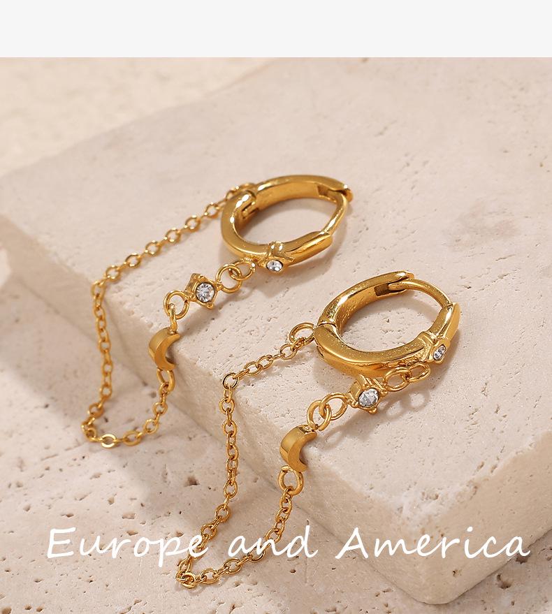 Elegant 18K Gold-Plated Zircon Ear Clips: European-American Style Stainless Steel Earrings