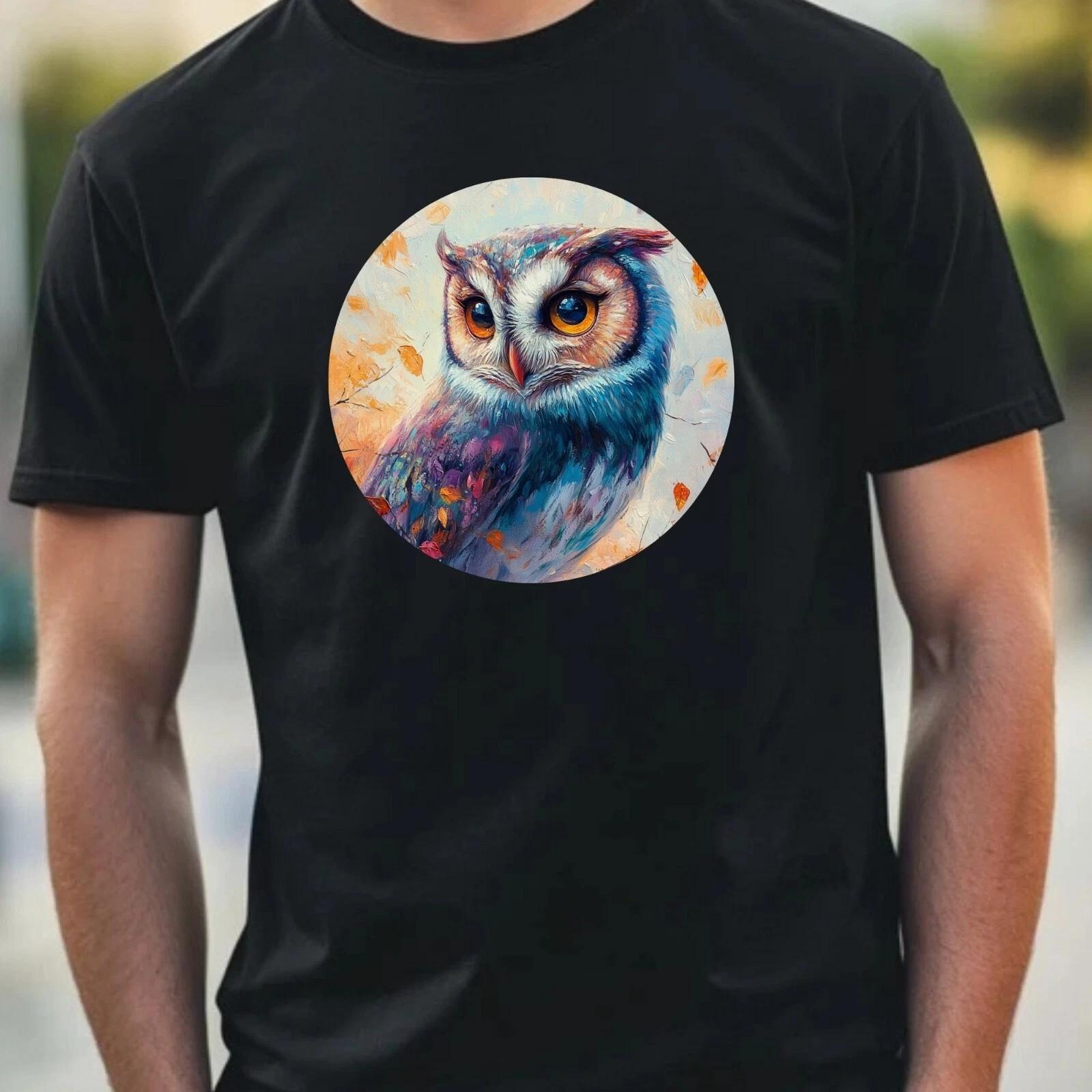 T-Shirt Herren Eule Portrait Motiv Baumwolle Größe XS bis 5XL M