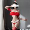 Sultry Red Lingerie Costume Set with Stockings, Net Dress, and Christmas Hat Bralette