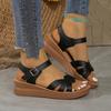 Fashion Fashion Cross Strap Open Toe Sandals Women New Buckle Med Heel Wedge Sandals Female Summer Non-Slip Pu Leather Sandalias Mujer