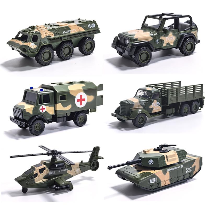 Alloy Metal+Plastic Pull Back Car Simulation Army Armed Tank Helicopter Armored Vehicle Car Truck Children's Toys Playsets Scale Ratio Model