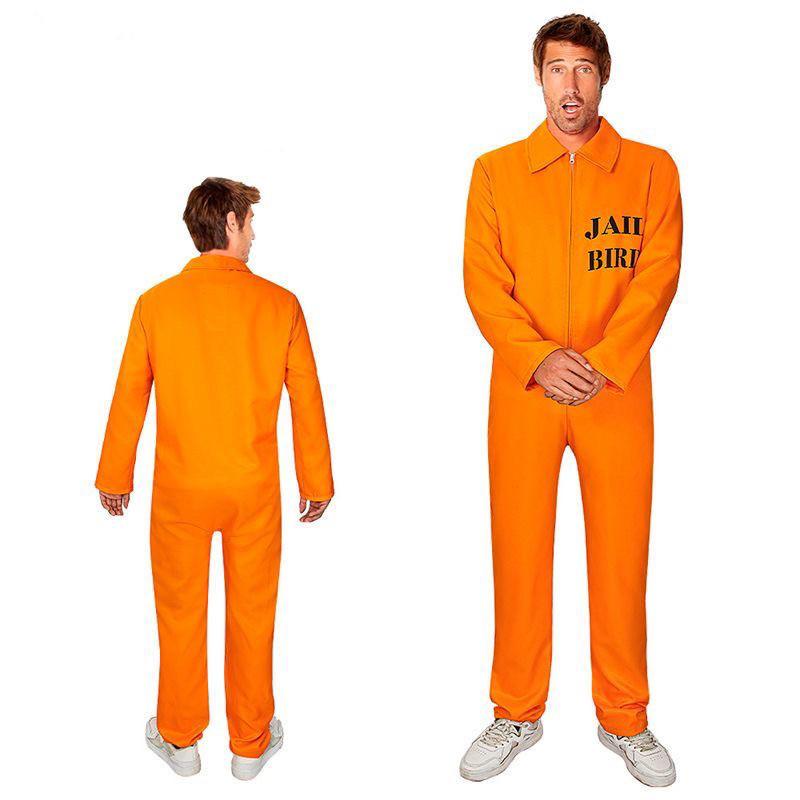 Tuta da prigioniero di Halloween con manette per cosplay, unisex, per bambini e adulti, per giochi di ruolo, maniche lunghe, con risvolto, cerniera, festival, feste, spettacoli