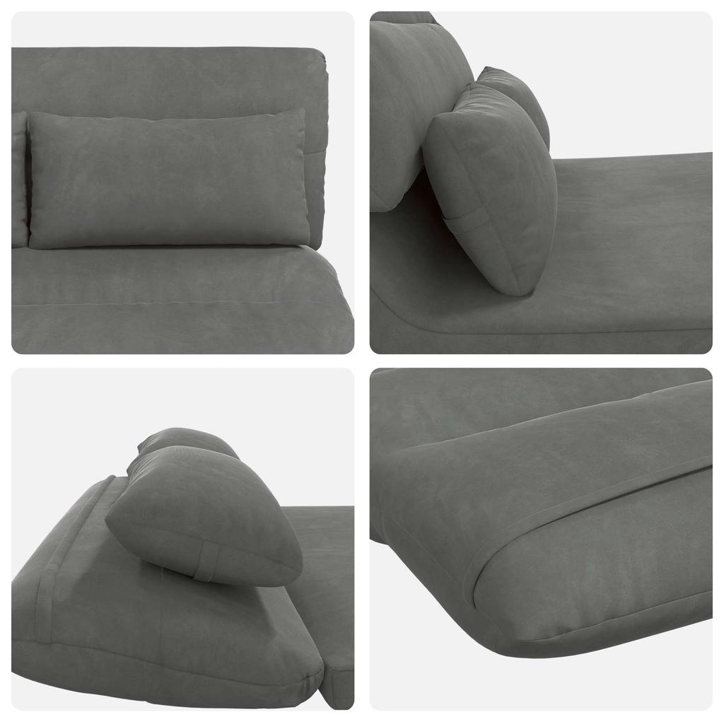 Adjustable Floor Footstool Dark Grey Velvet