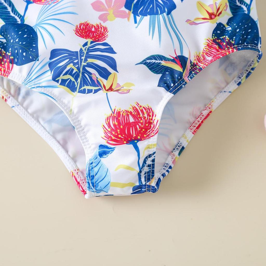 Girls' Floral One-Shoulder Swimsuit with Cute Print