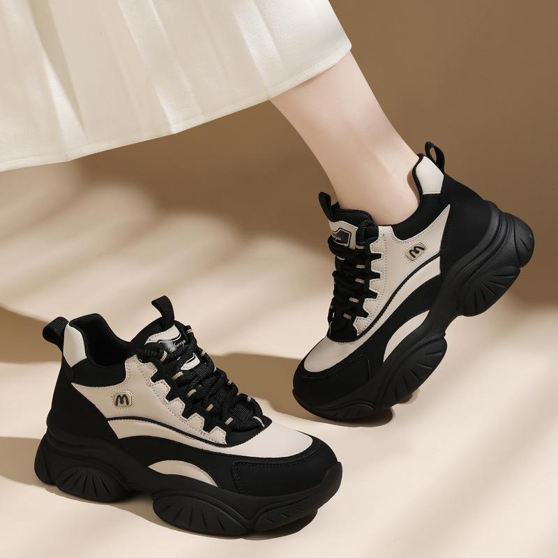 Thick-soled Casual Sneakers Trendy Autumn and Winter New Genuine Leather Shoes Casual Versatile Inner Small Women's Shoes Sports Shoes