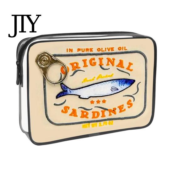 Retro-Fischdosen-Design Kosmetiktasche Sardinen Kosmetiktasche, durchsichtige wasserdichte Tasche, Reißverschluss Transparente Reise-Aufbewahrungstasche Verschluss Toilettenartikel für Damen