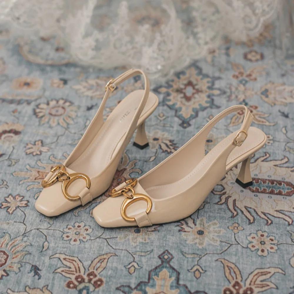 Sandals for Women 2025 Summer New High Heels Womens with A Straight Toe and A Back Empty Sole High Heels Sandal Sandalias Mujer