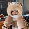 Panda Capybara Hat Scarf Set 3 in 1 Cartoon Plush Hat Earmuff Scarf Hat Glove for Women  Lady