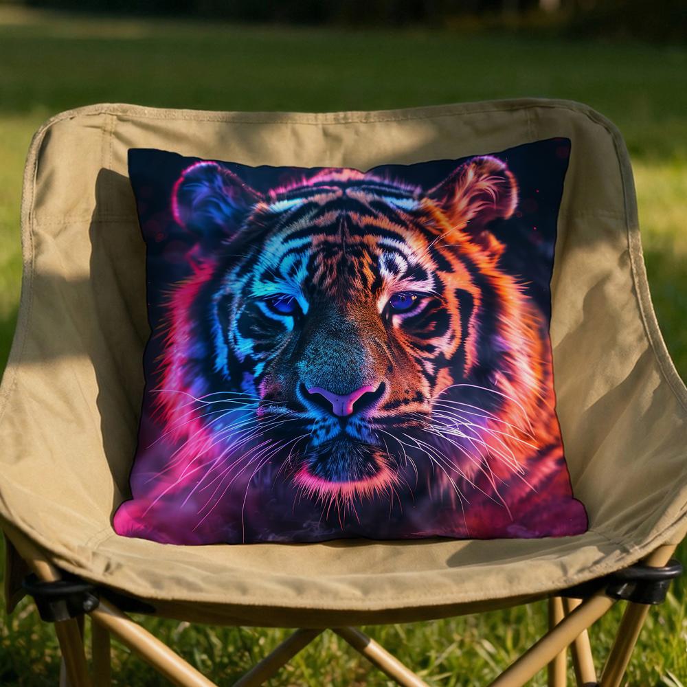 Tiger Animal Print Cushion Cover Soft Reversible  Durable Pillow Cover  MultiScene Use for Home  Car Daily Comfort