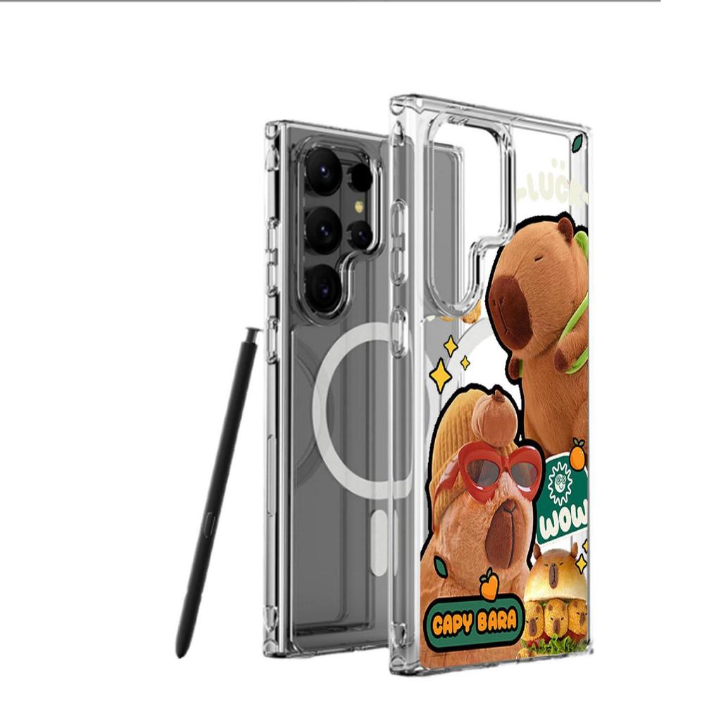 Magnetic Cartoon Plush Bear iPhone 15/16/17 Pro Max Transparent Full Coverage Case