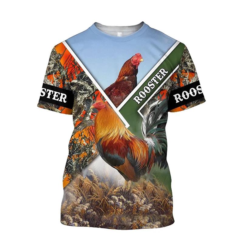 Lustiger Hahn 3D-Druck Herrenmode Colorblock Bequemes Atmungsaktives T-Shirt, Neues Lässiges Rundhals Kurzarm T-Shirt für Frühling Sommer Herrenbekleidung