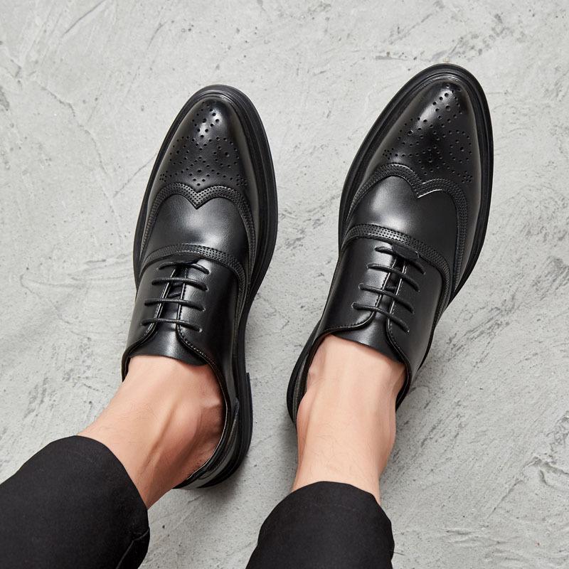 Mu Huisen Autumn Korean Version Pointed Business Men's Shoes British Block Engraved Casual Lace-up Work Shoes ZY4019