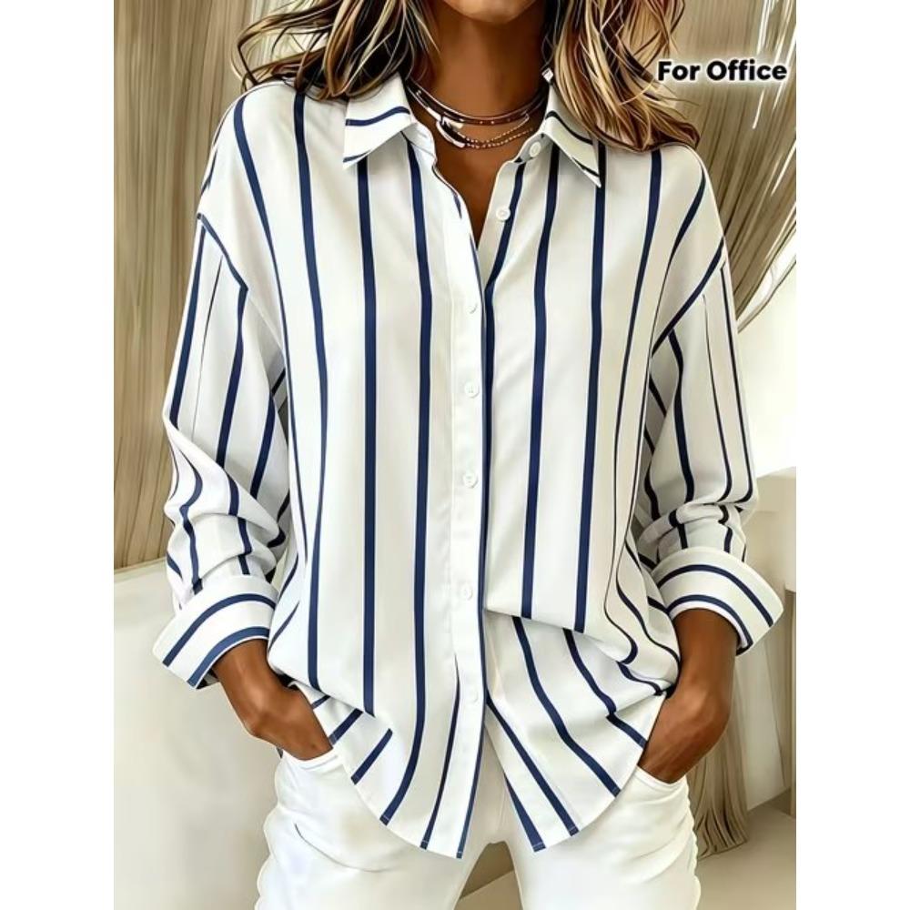 Geometric Pattern Print Women Blouse Spring Autumn Femme Office Lady Button Up Turn Down Collar Shirts