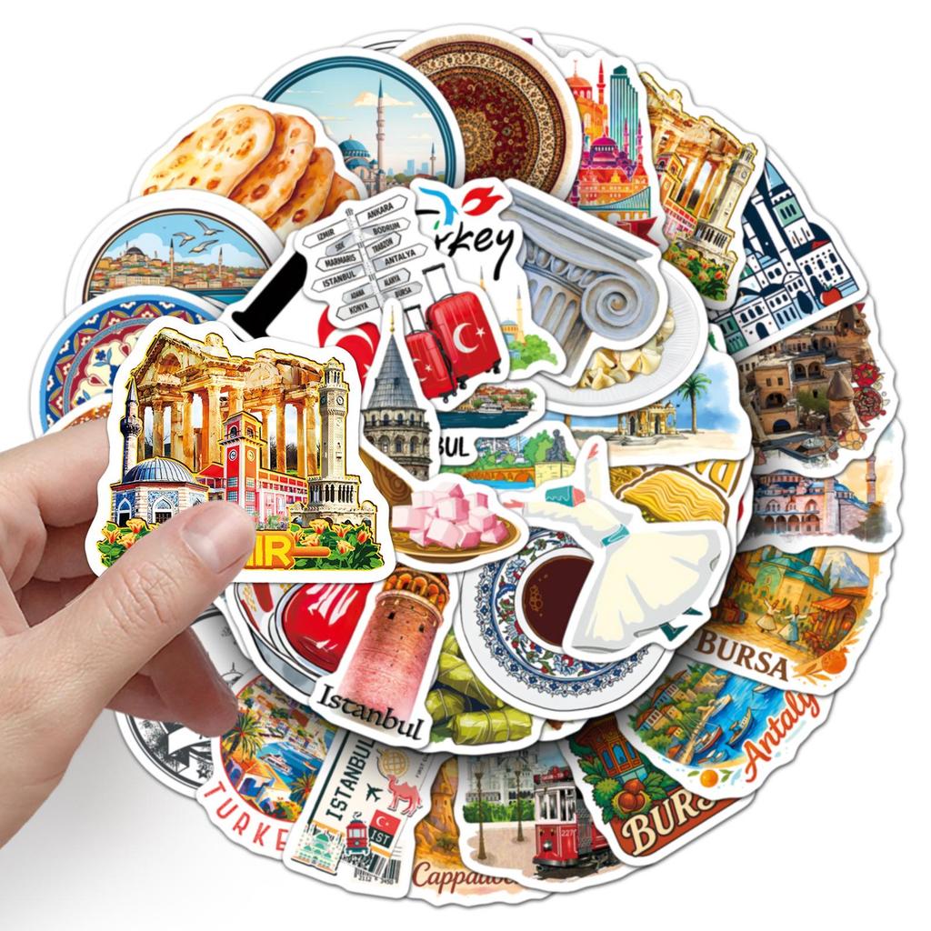 50 Sheets of Waterproof Turkish Travel Diary Stickers: Landmarks, Cities, and Scenery