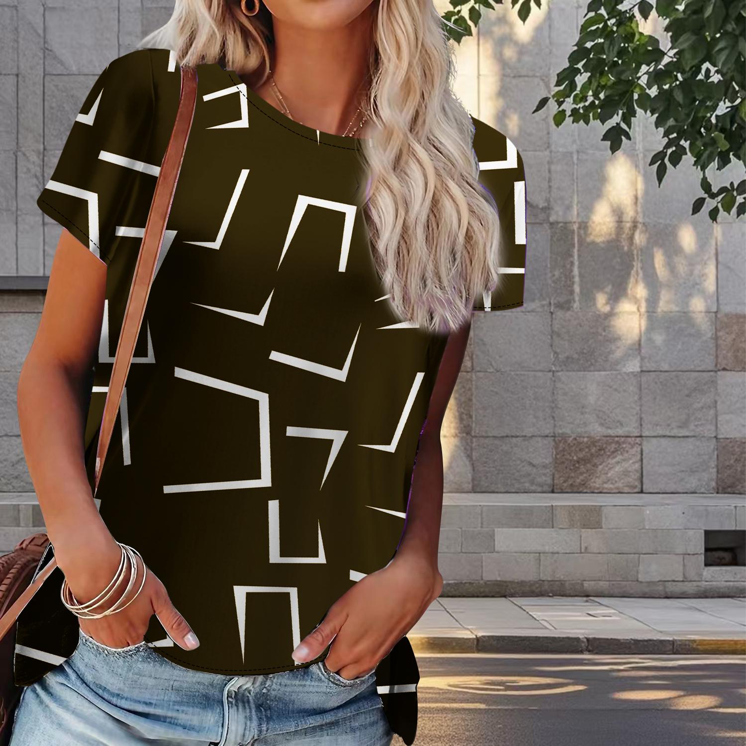 

Жіноча літня футболка з друком ретро моди з короткими рукавами футболки повсякденні друковані топи 8XL помаранчевий