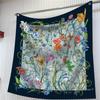 90Cm Modern Fashion Twill Silk Tulip Plant Flower Ladies Sunscreen Shawl Large Square Scarf Scarf Silk Scarf