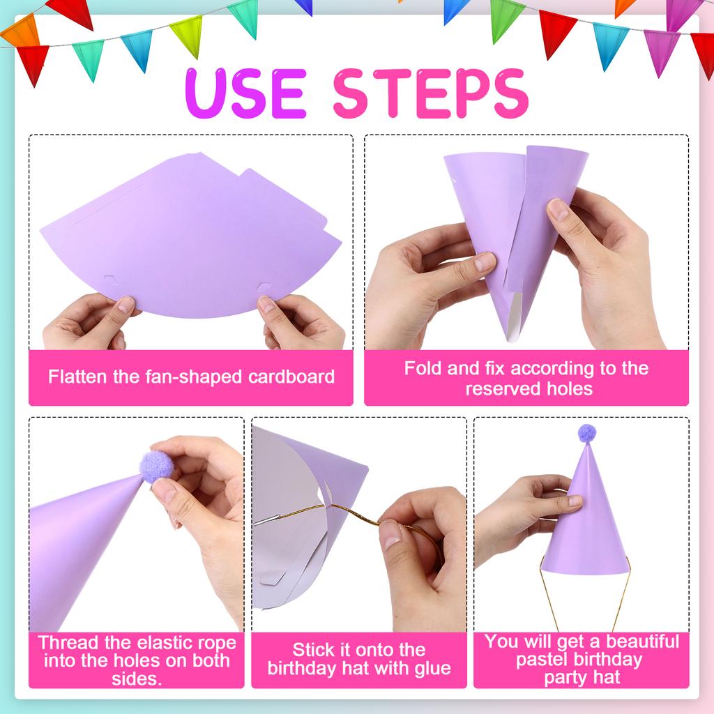 Pastel Birthday Party Hats For Kids Glitter Powder Rainbow Cone Kids Hats Pastel Rainbow Themed Paper Ha-Ts