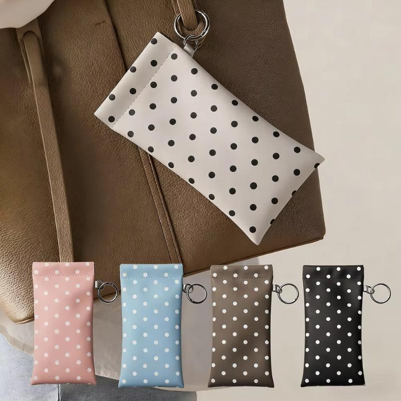 Polka Dot Eyeglass Pouch with Keychain Portable Anti-Scratch Glasses Case for Students School Daily Carry